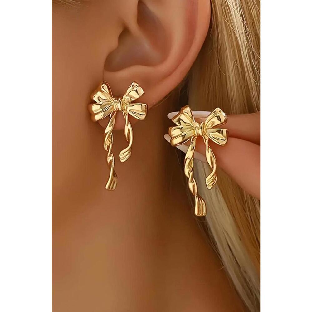 Bow Knot Plated Alloy Stud Earrings: Gold Tone